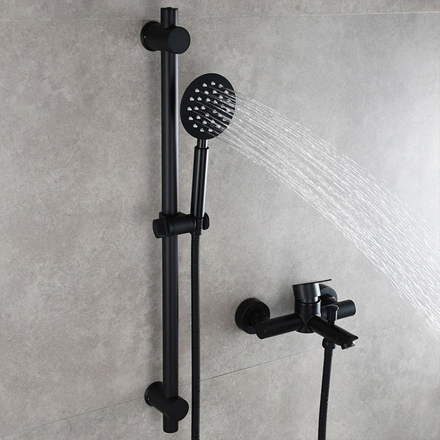 Bathroom Wall Mounted Hot Cold Water Two Function Black Bathtub Shower Faucet Mixer