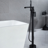 Brass Black Waterfall Floor Mount Freestanding Bathtub Filler Faucet