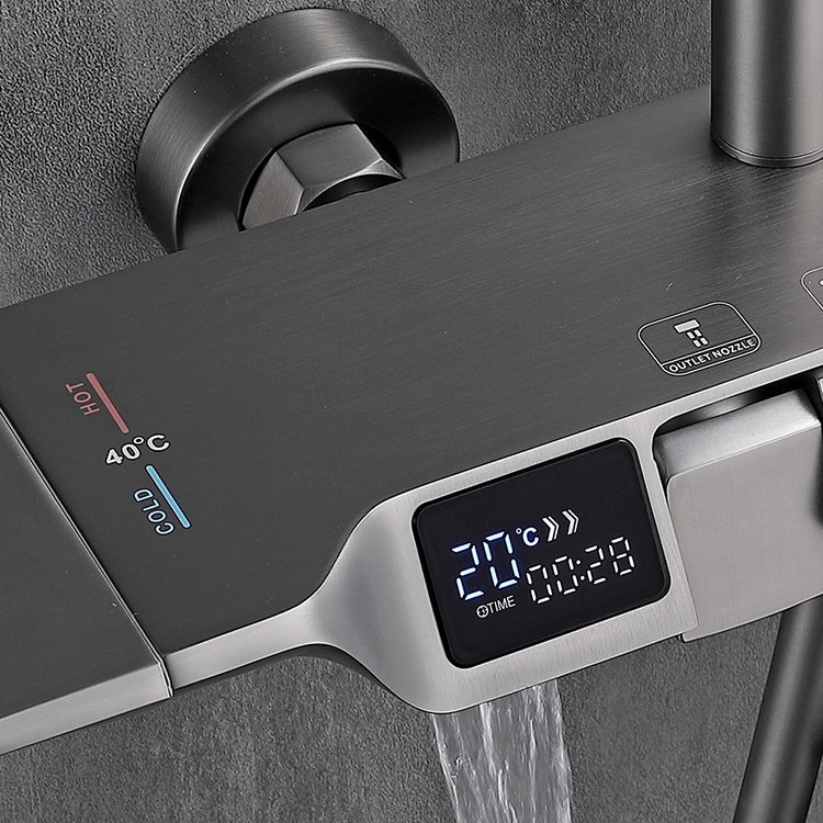 Bathroom Washroom 4 Way Completely Exposed Digital Display Thermostatic Piano Key Shower Mixer Set