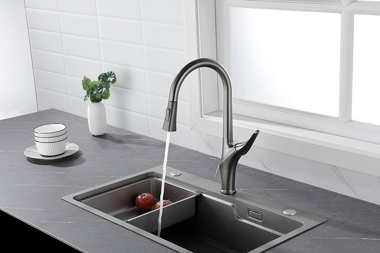 Deck Mount Pull Down Kitchen Sink Faucet Mixer