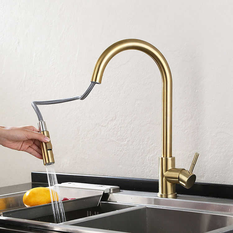 Matte Black Gold Hot and Cold 304 Stainless Steel Kitchen Sink Sensor Faucet with Pull Out Sprayer