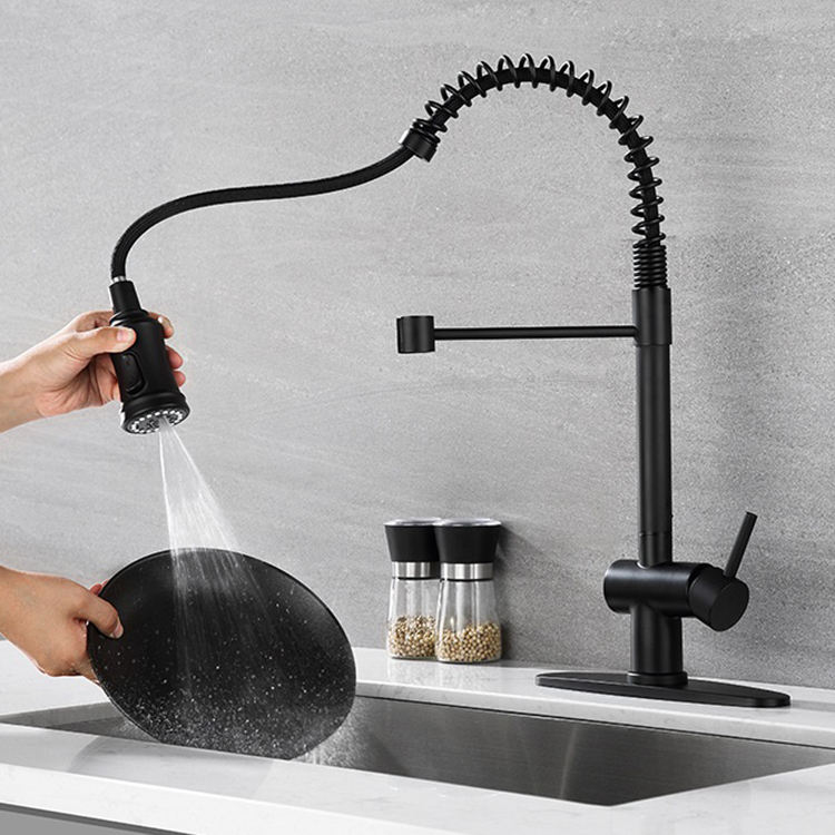 Spring kitchen faucets 306 degree water mixer taps pull out kitchen faucet black