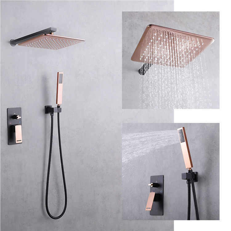 Manufacturer Bathroom Brass Rose Gold Concealed Rain Shower Faucet Set with Rough-in Valve