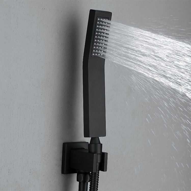 Bathroom Black Wall Mounted Concealed Hidden Rain Shower Faucet Mixer Set