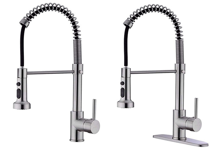 Single Handle Semi Pro Pull Down Pull Out Spring Kitchen Sink Faucet Stainless Steel