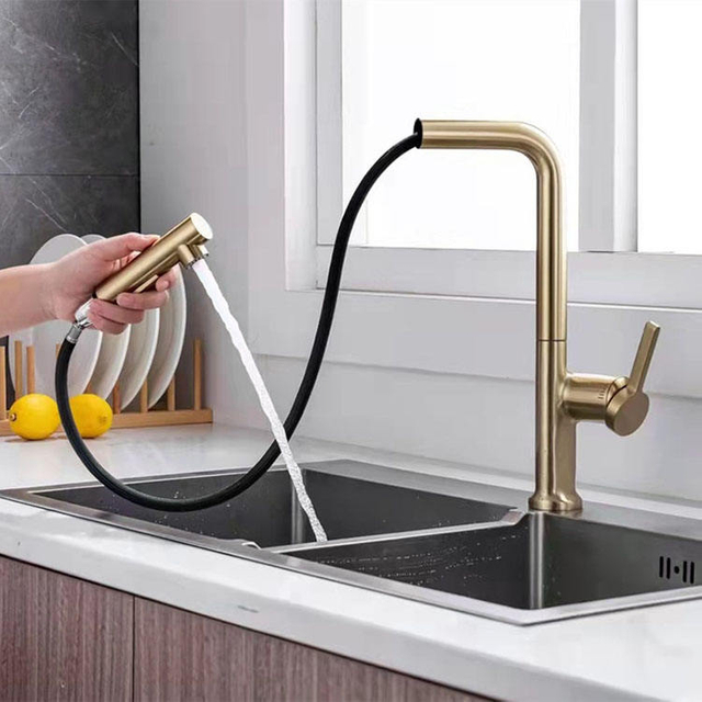 pull out kitchen sink faucet brass gold flex spout sprayer sink wash water tap mixer sanitary ware kitchen faucets taps