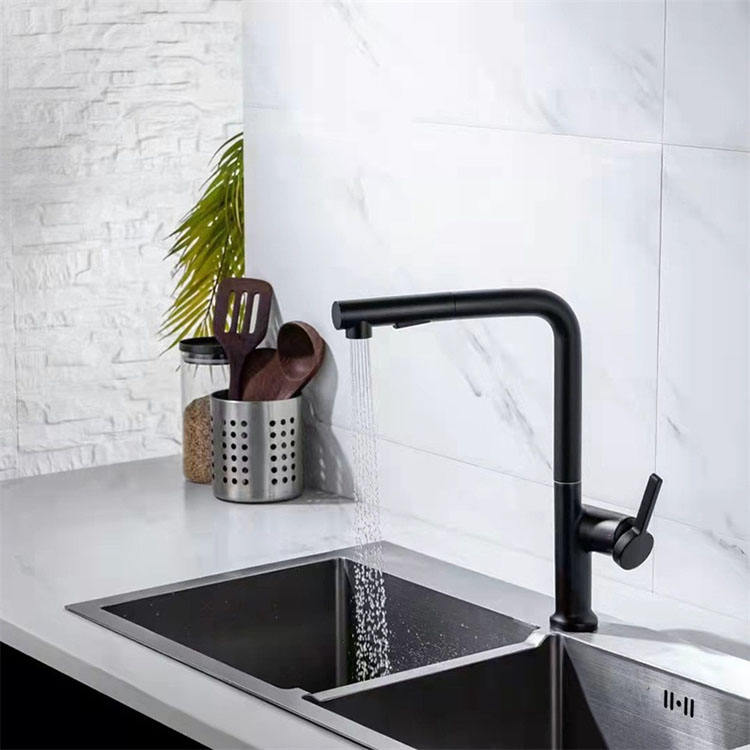 Factory Price Brass Material Black Color Pull Out Gold Kitchen Mixer Faucet With Sprayer