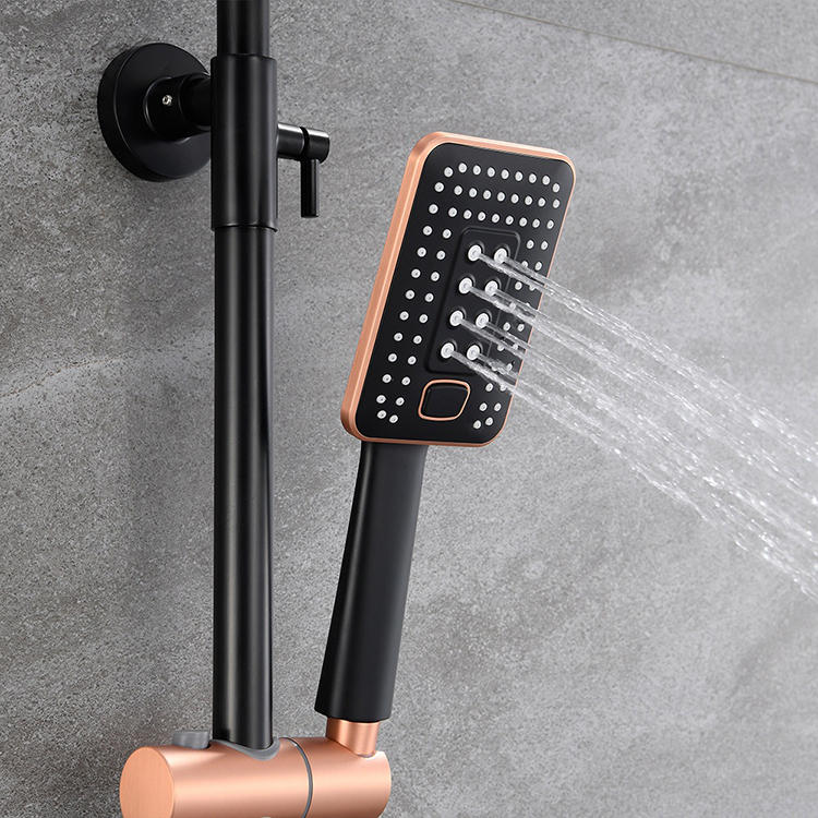 Black Rose Gold 3 Way Exposed Shower System Mixer Set Bathroom