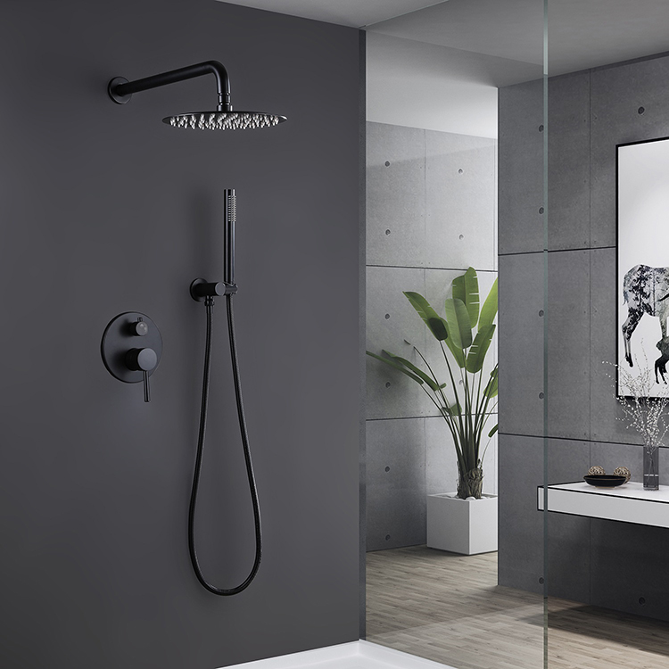 Black Two Function Hot and Cold Bathroom Concealed Rain Shower Mixer Set