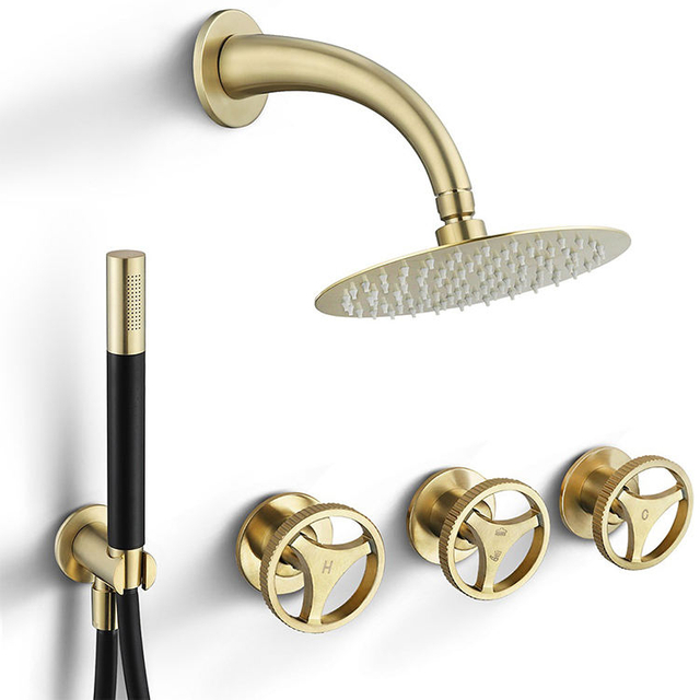 Gold Black Concealed Shower Systems Wall Mount Shower Mixer Set