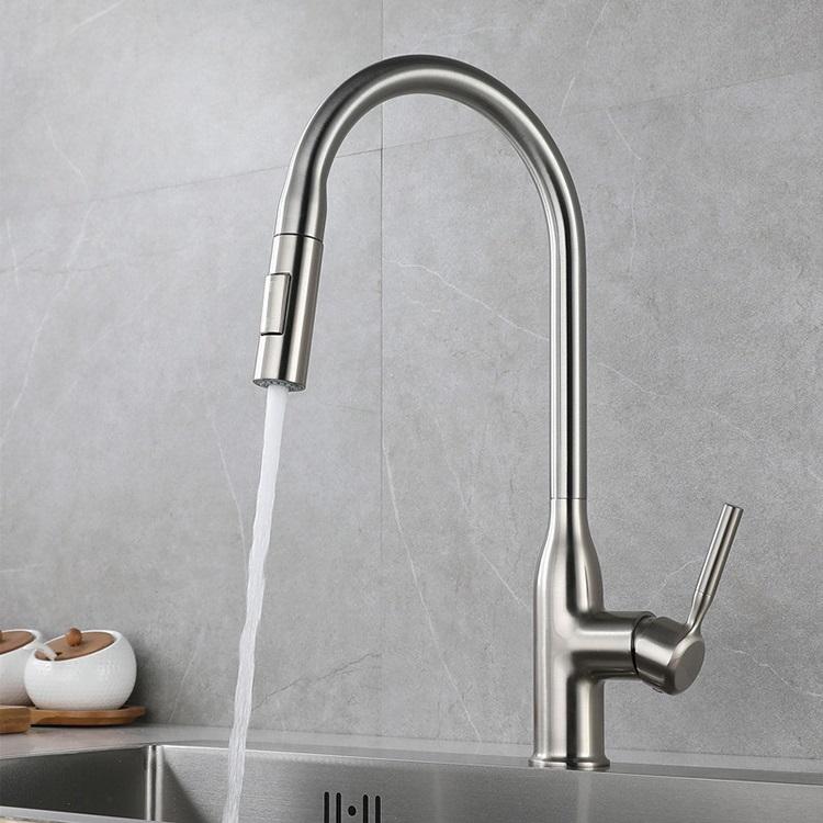Single Hole Deck Mounted 304 Stainless Steel Pull-down Kitchen Sink Faucet