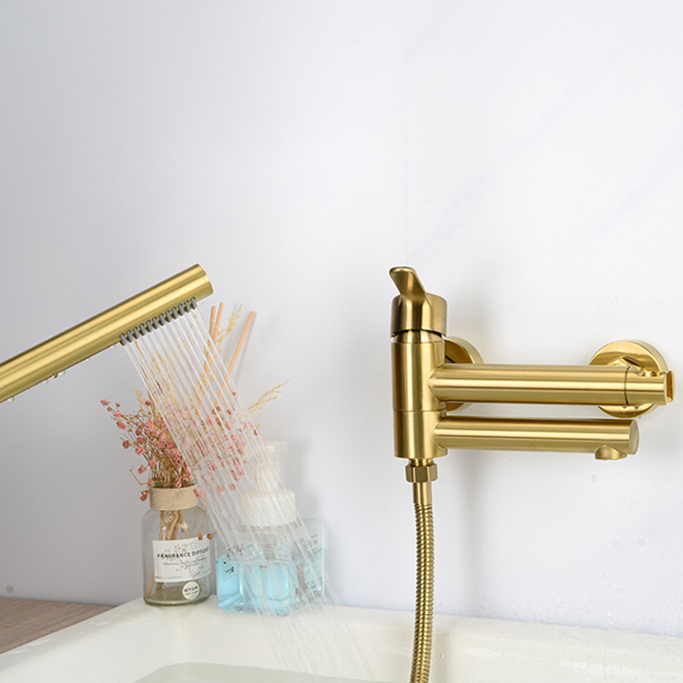 Wall Mounted Single Handle Gold Bathtub Faucet Tub Filler Tap