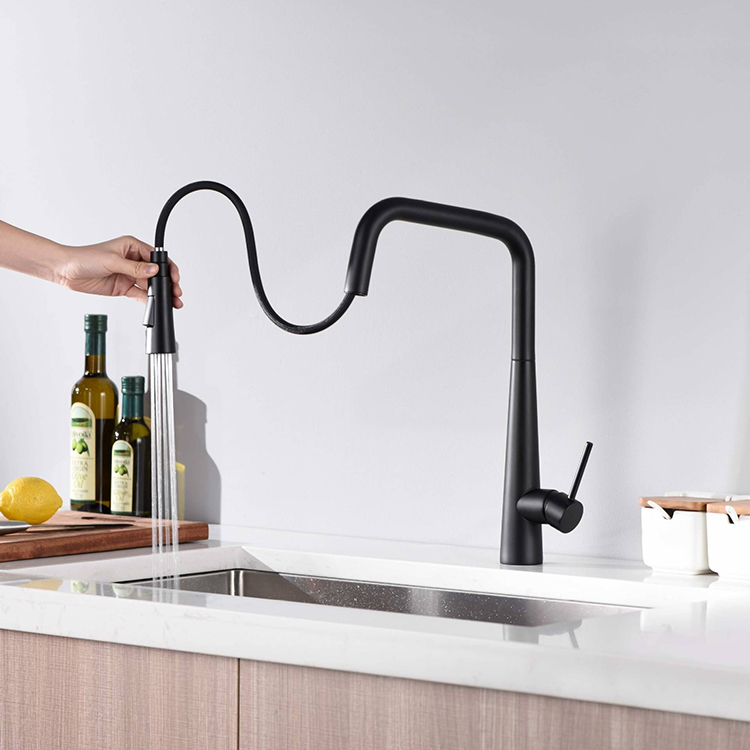 Black Kitchen Basin Faucets Tap Pull Down Kitchen Sink Faucet with Sprayer