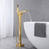 Black Brass Waterfall Tub Filler Floor Mounted Free Standing Bathtub Faucet Tap