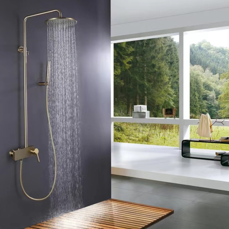 Brushed Gold Wall Mounted Exposed Hot and Cold Rain Fall Bath & Shower Faucets Shower System Sets