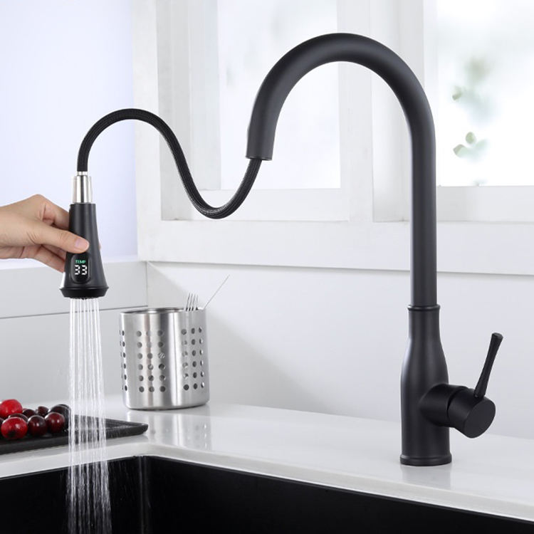 304 Stainless Steel Smart Sensor Black Kitchen Faucet Mixer with Pull Down Sprayer