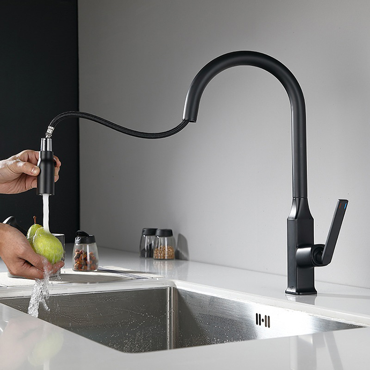 2023 New Design Kaiping Manufacturer Matte Black Kitchen Mixer Tap Faucet Pull Down