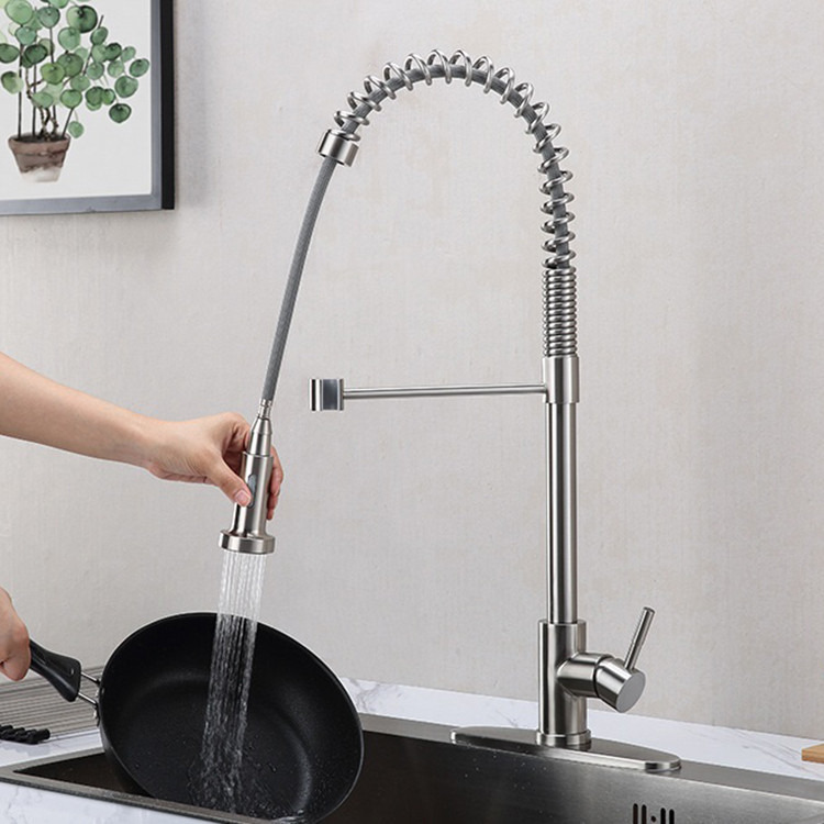 SUS 304 Stainless Steel Pull Out Pull Down Spring Kitchen Faucet Mixer
