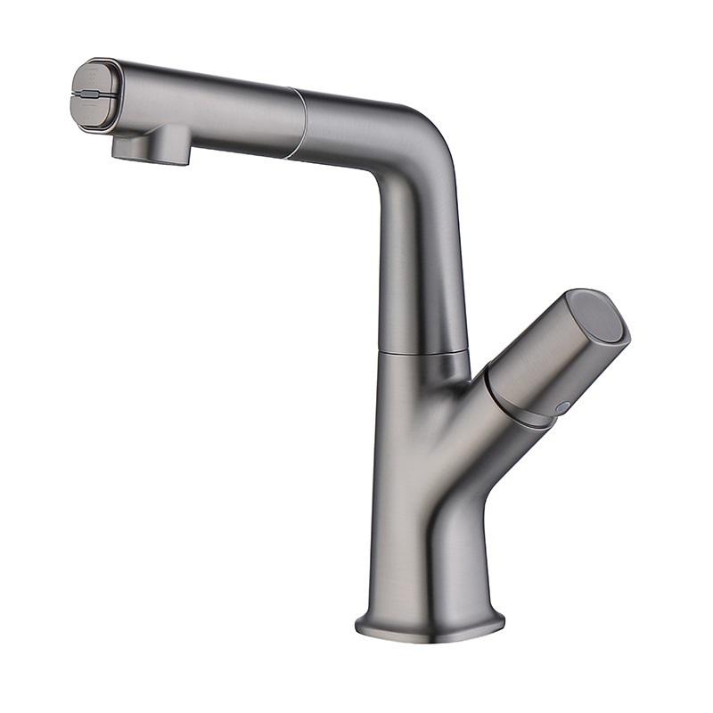 Deck Mounted Bathroom Vanity Faucet Pull Out Basin Mixer Faucet