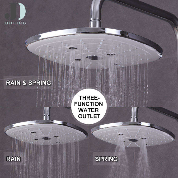 Brass Chrome Three Function Thermostatic Rainfall Head Shower Faucet Set