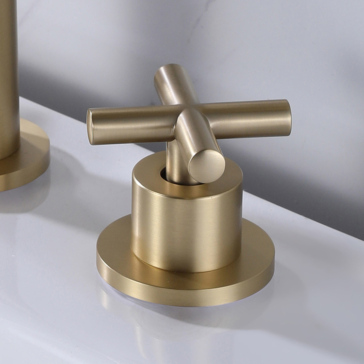 Deck Mounted Double Cross Handle 3 Hole Gold High-Arc Widespread Bathroom Basin Sink Faucet