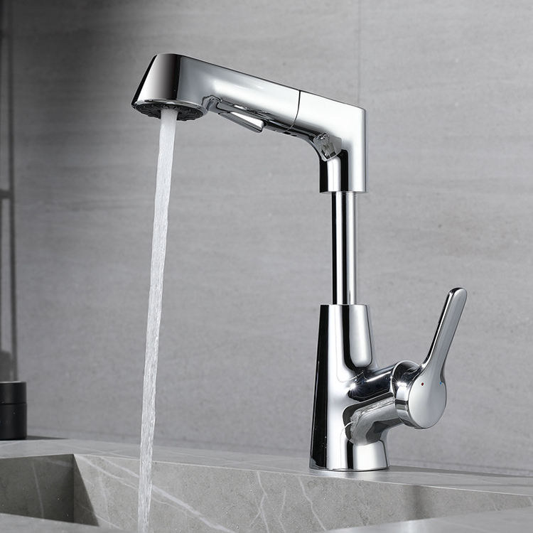 Single Hole Bathroom Lavatory Lifting Pull Out Basin Sink Faucet