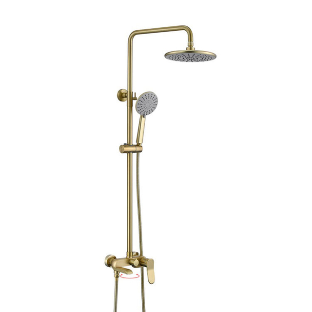 Gold Bathroom Brass Wall Mounted Exposed Rainfall Shower Faucet Mixer Set