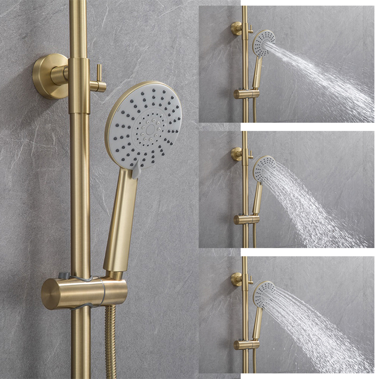 Gold Bathroom Brass Wall Mounted Exposed Rainfall Shower Faucet Mixer Set