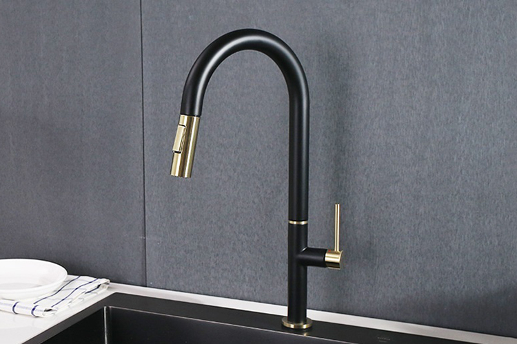 Black and Gold Touch Sensor Pull Down Kitchen Sink Faucet with Sprayer