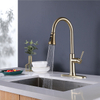 Deck Mounted Single Handle Brushed Gold Brass Copper Pull Down Kitchen Sink Faucet with Sprayer