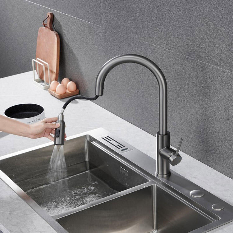 Hot and Cold Water Stainless Steel Pull Down Kitchen Faucet Mixer Tap