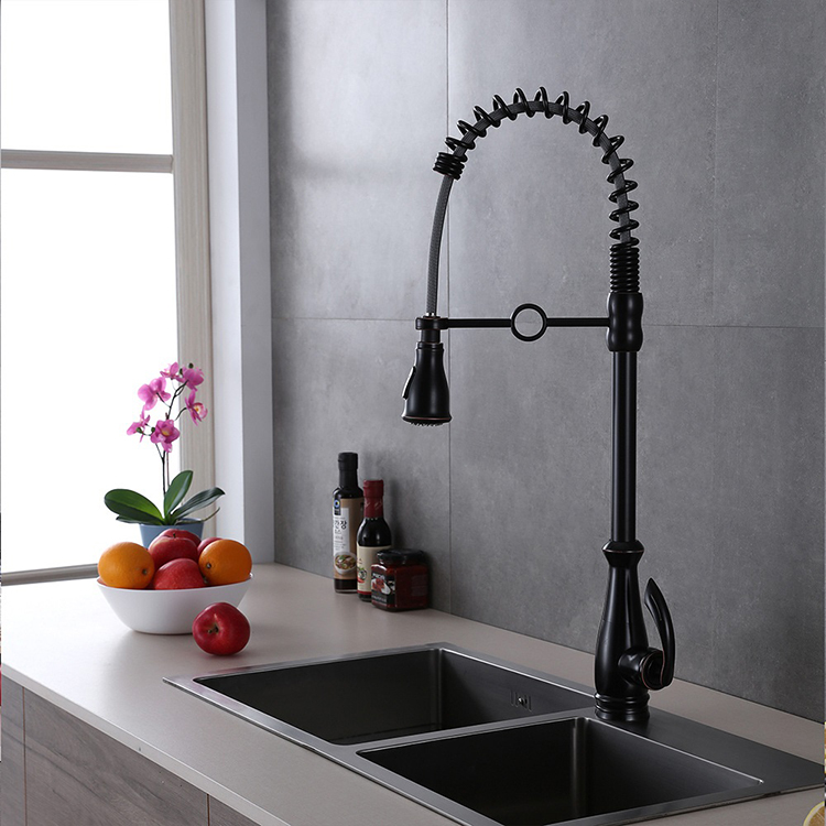 Gold Deck Mounted Single Handle Pull Out Spring Kitchen Sink Tap Mixer Faucet