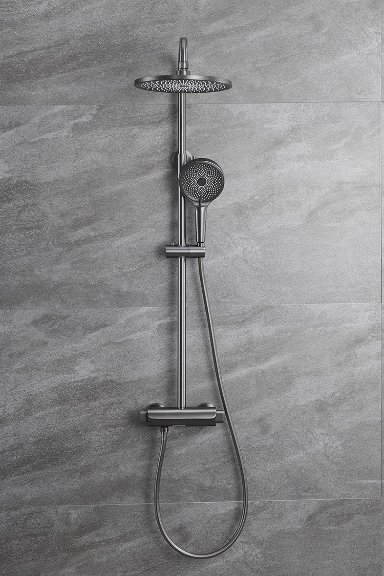 Modern Bathroom Exposed Wall Mounted Thermostatic Rain Shower System Set