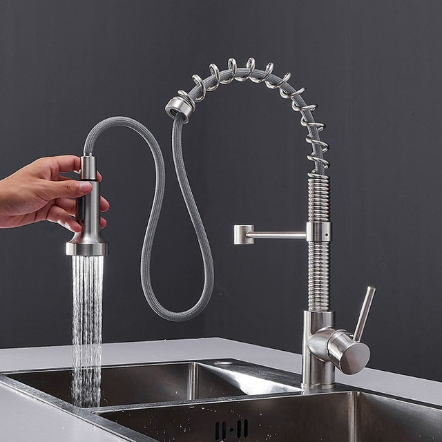 Deck Mounted Semi Pro Spring Kitchen Sink Faucet Pull Down