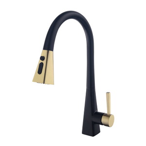 Black and Gold Brass Single Lever Pull Down Retractable Kitchen Sink Faucet with Flexible Spout