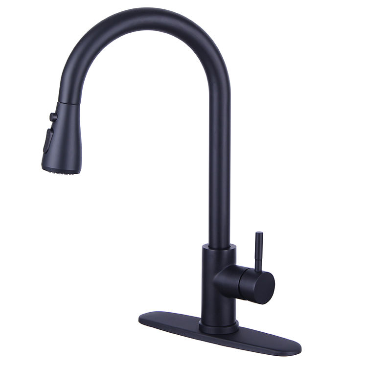 360 Rotate Hot and Cold Water Chrome Black Pull Down Kitchen Faucet with Deck Plate