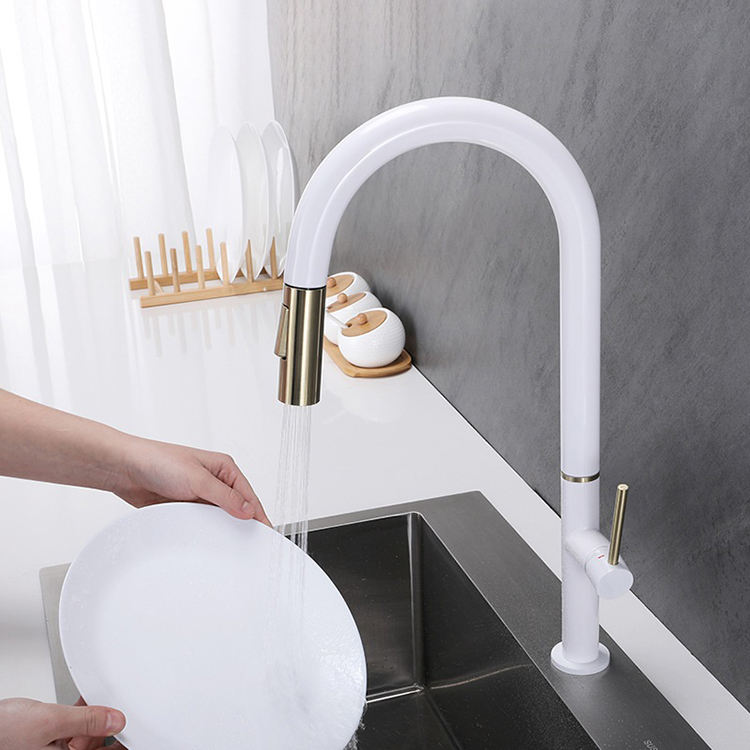 Black and Gold Touch Sensor Pull Down Kitchen Sink Faucet with Sprayer