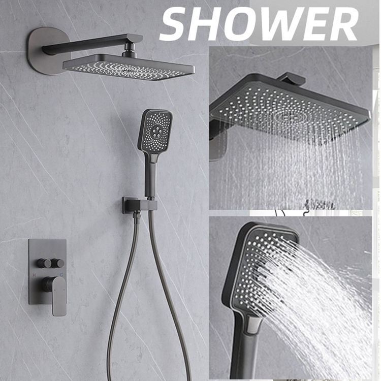 Bathroom shower faucet taps hot and cold shower mixer set black concealed shower set