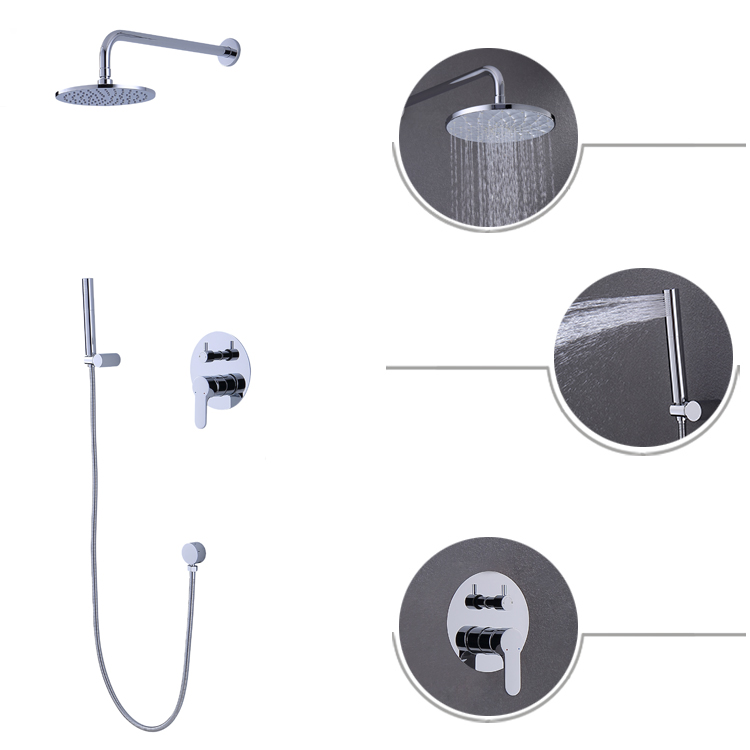 Custom Hot Cold Water Function Brass Bathroom Concealed Rainfall Shower Faucet Set