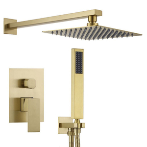 In Wall Mounted Concealed Hidden Hot and Cold Gold 2 Way Shower System Set for Bathroom
