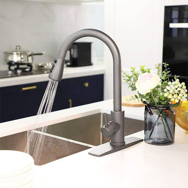 304 Stainless Steel Swivel Pull Down Kitchen Sink Faucet