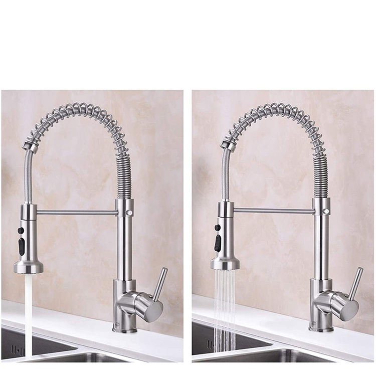 Hot and Cold Water Tap 304 Stainless Steel Semi Pro Pull Down Spring Kitchen Sink Faucet