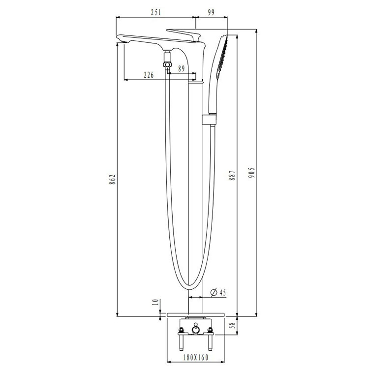 Floor Mounted Free Standing Bathtub Faucet with Hand Shower for Bathroom