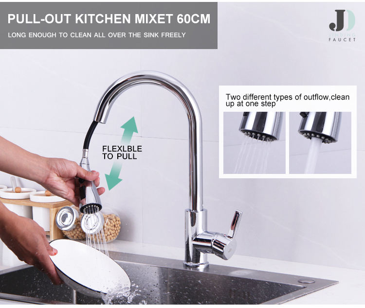 2022 New Design Water Tap Chrome Black Kitchen Faucets with Pull Down Sprayer