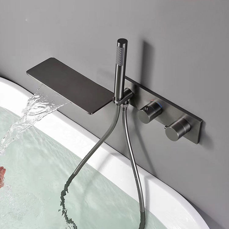 Thermostatic Black Waterfall Concealed Wall Mount Bathtub Faucet Shower