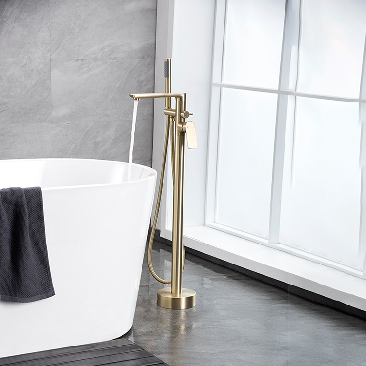 Bathroom Brass Tub Filler Floor Mounted Free Standing Freestanding Bathtub Faucet Gold