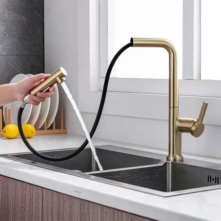 Factory Price Brass Material Black Color Pull Out Gold Kitchen Mixer Faucet With Sprayer