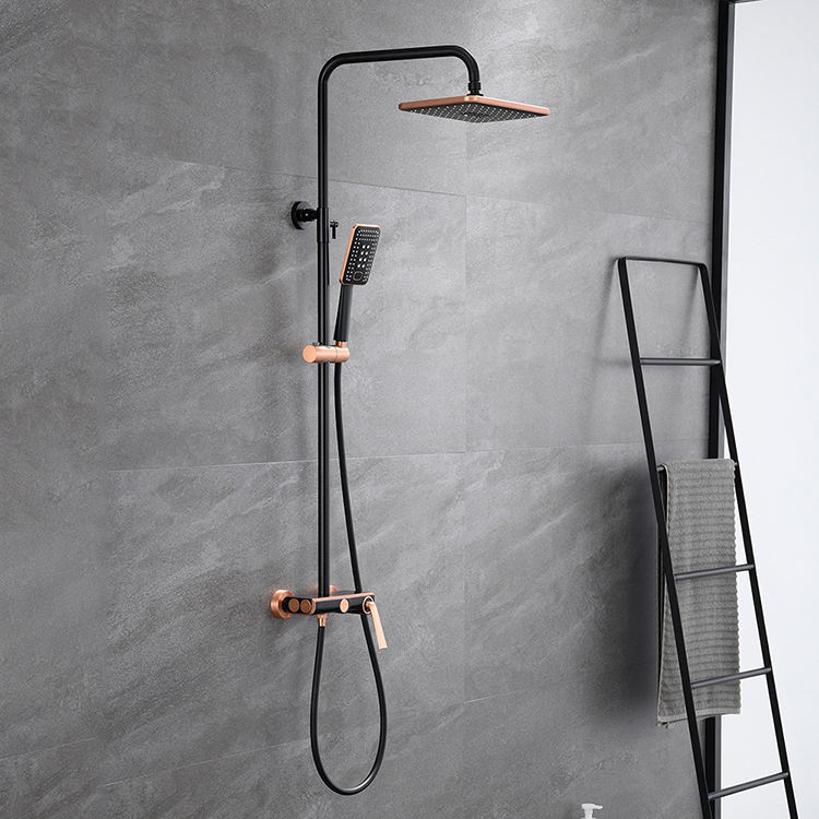 Black Rose Gold 3 Way Exposed Shower System Mixer Set Bathroom