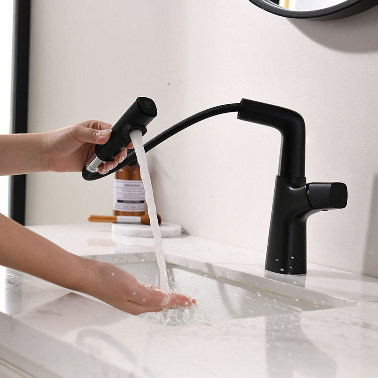 Bathroom Single Lever Wash Basin Vanity Mixer Faucet Tap with Pull Out Sprayer