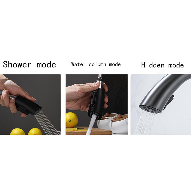 360 Rotation Chrome Black Swivel Pull Out Spray Kitchen Faucet Mixer